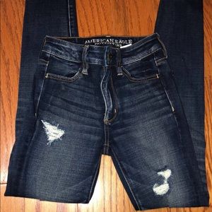 American Eagle Dark Wash Destructed Skinny Jeans